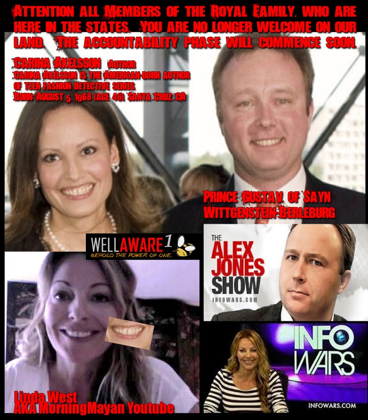 Alex Jones and Linda West AKA morningMayan are royals that need to be arrested and tried for crimes agains this nation with their fear mongering and lies that cause people to live in fear.